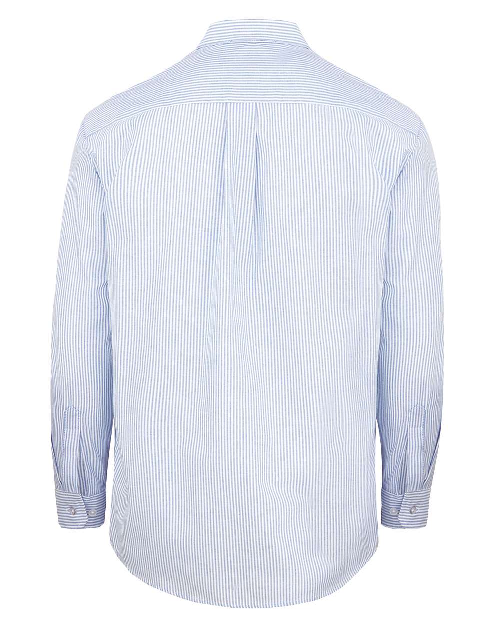 Rear View of Blue/ White Stripe Long Sleeve Oxford Shirt - Tall Sizes - SSS36T