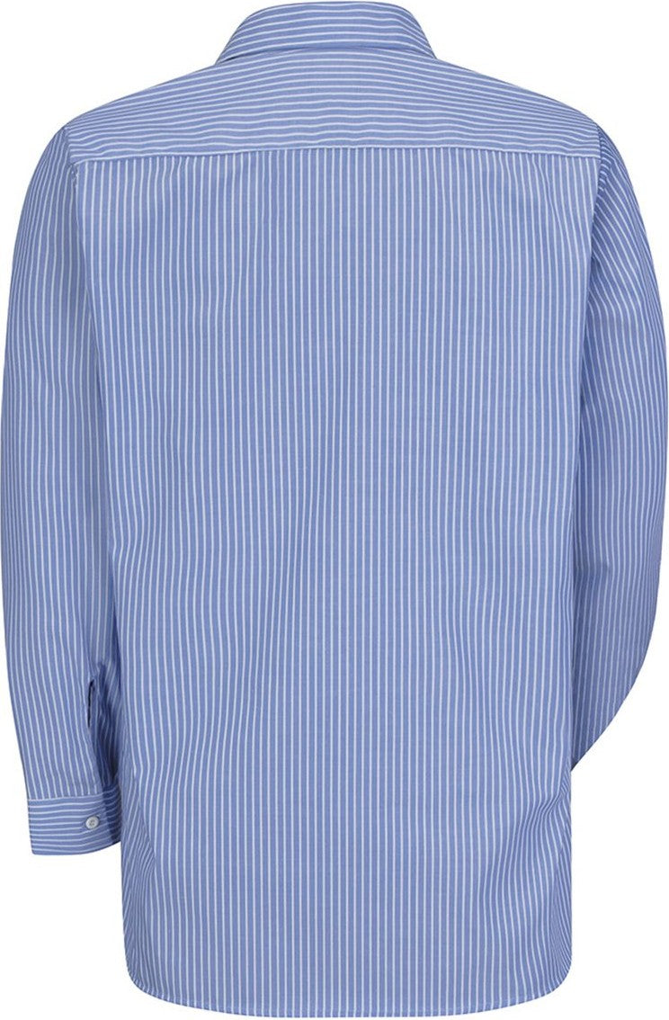 Rear View of Blue/ White Stripe Premium Long Sleeve Work Shirt - Tall Sizes - SP10T