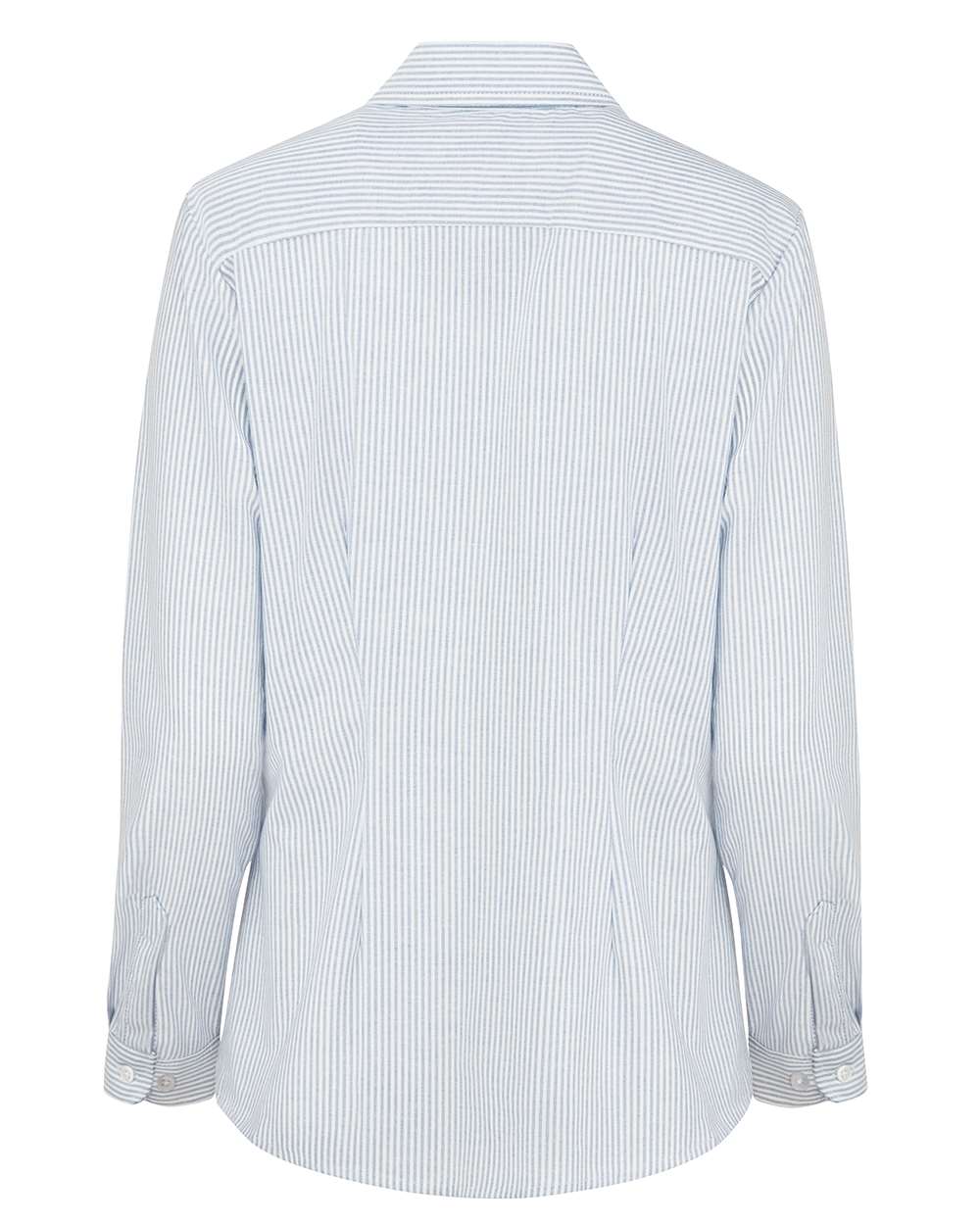 Front View of Blue/ White Stripe Women's Oxford Long Sleeve Shirt - L254