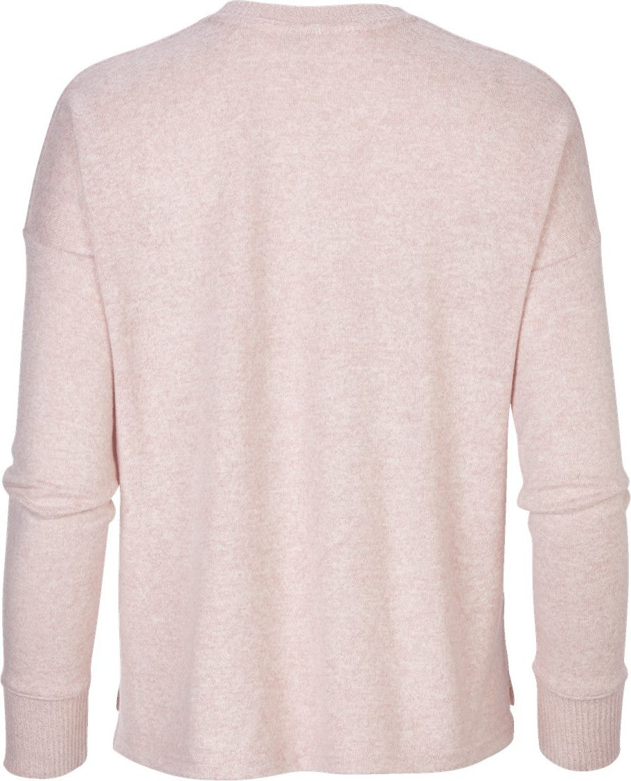 Rear View of Blush Heather Women's Cuddle Fleece Boxy Crewneck Pullover - L06