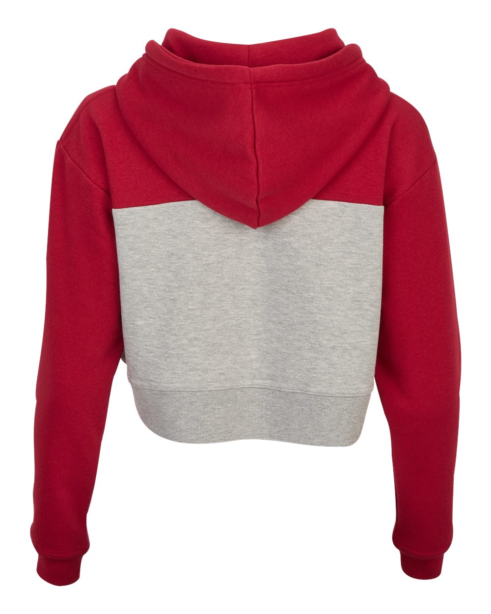 Front View of Brick Red/ Oxford Heather Women's Cropped Fleece Hooded Sweatshirt - BW5404