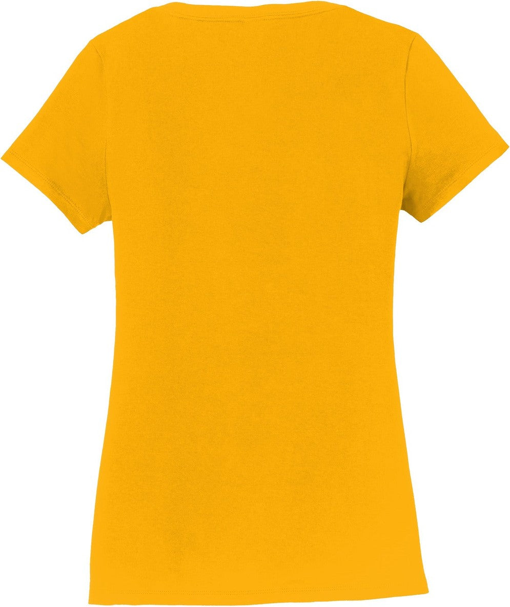Front View of Bright Gold Port & Co Women's Fan Favorite V-Neck Tee. LPC450V