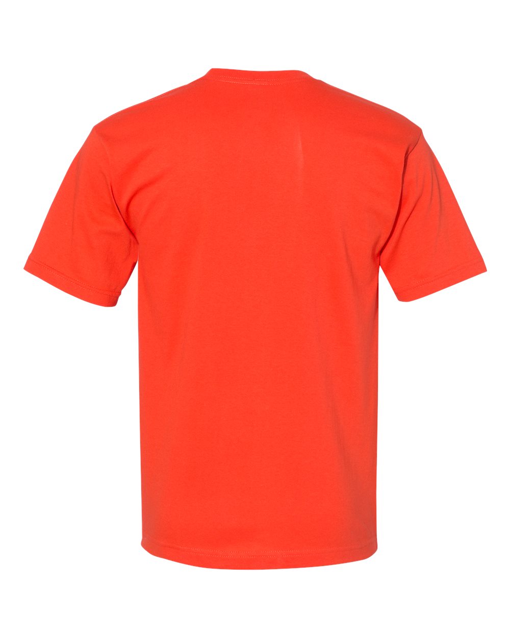 Front View of Bright Orange USA-Made Midweight Pocket T-Shirt - 5070