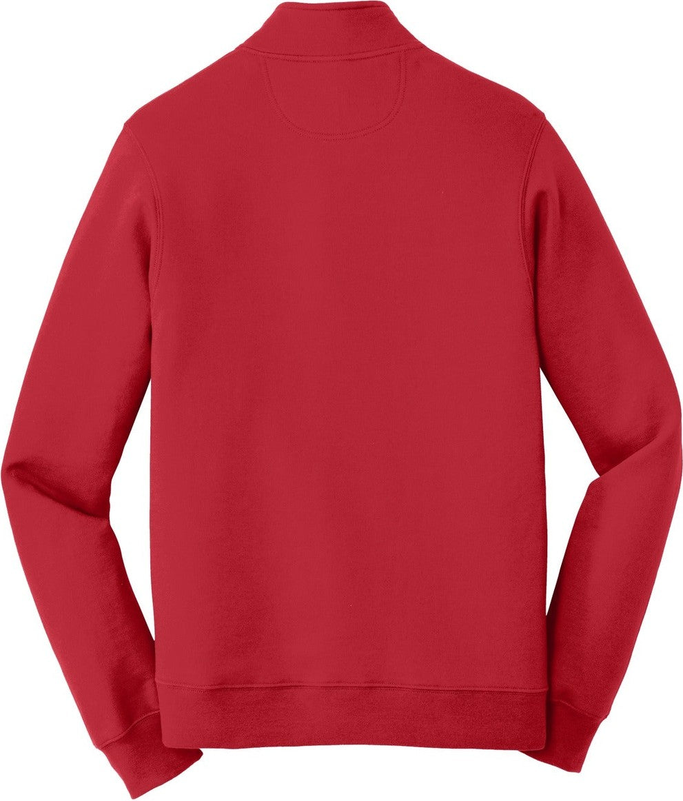 Front View of Bright Red Port & Co Fan Favorite Fleece 1/4-Zip Pullover Sweatshirt. PC850Q