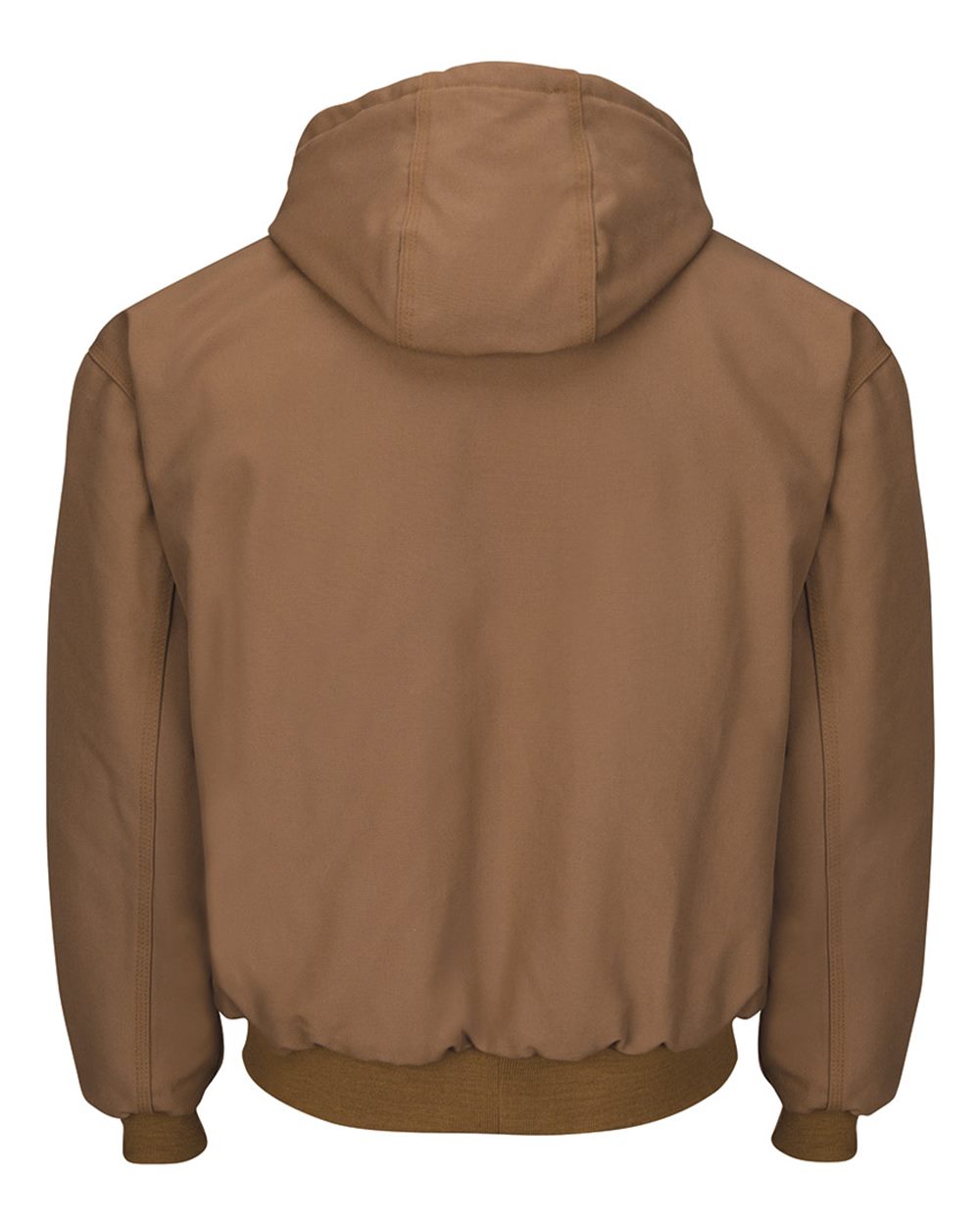 Front View of Brown Duck Insulated Brown Duck Hooded Jacket with Knit Trim - JLH6