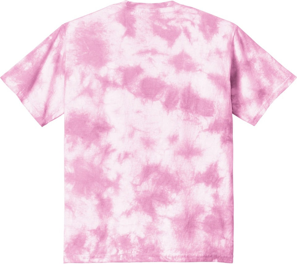 Front View of BrtPink Port & Co Youth Crystal Tie-Dye Tee PC145Y