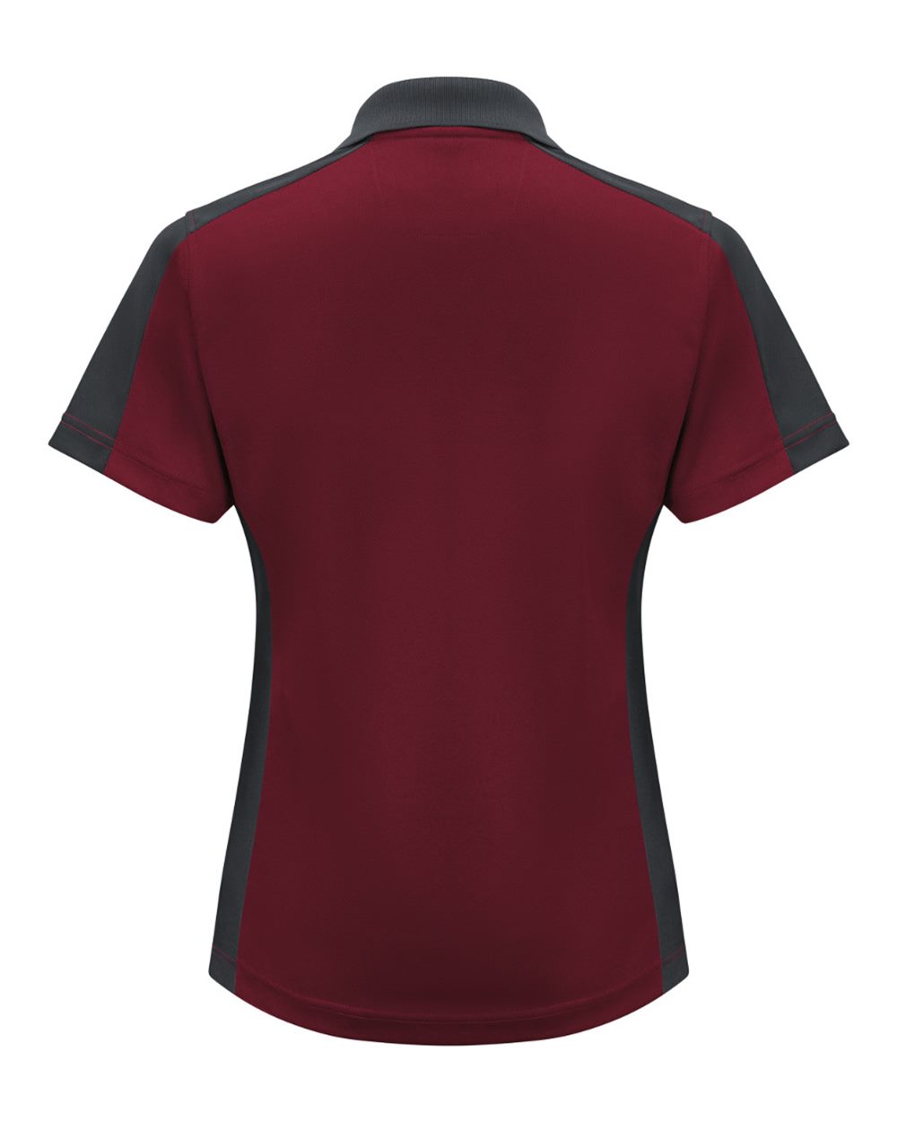 Front View of Burgundy/ Charcoal Women's Short Sleeve Performance Knit Two-Tone Polo - SK53