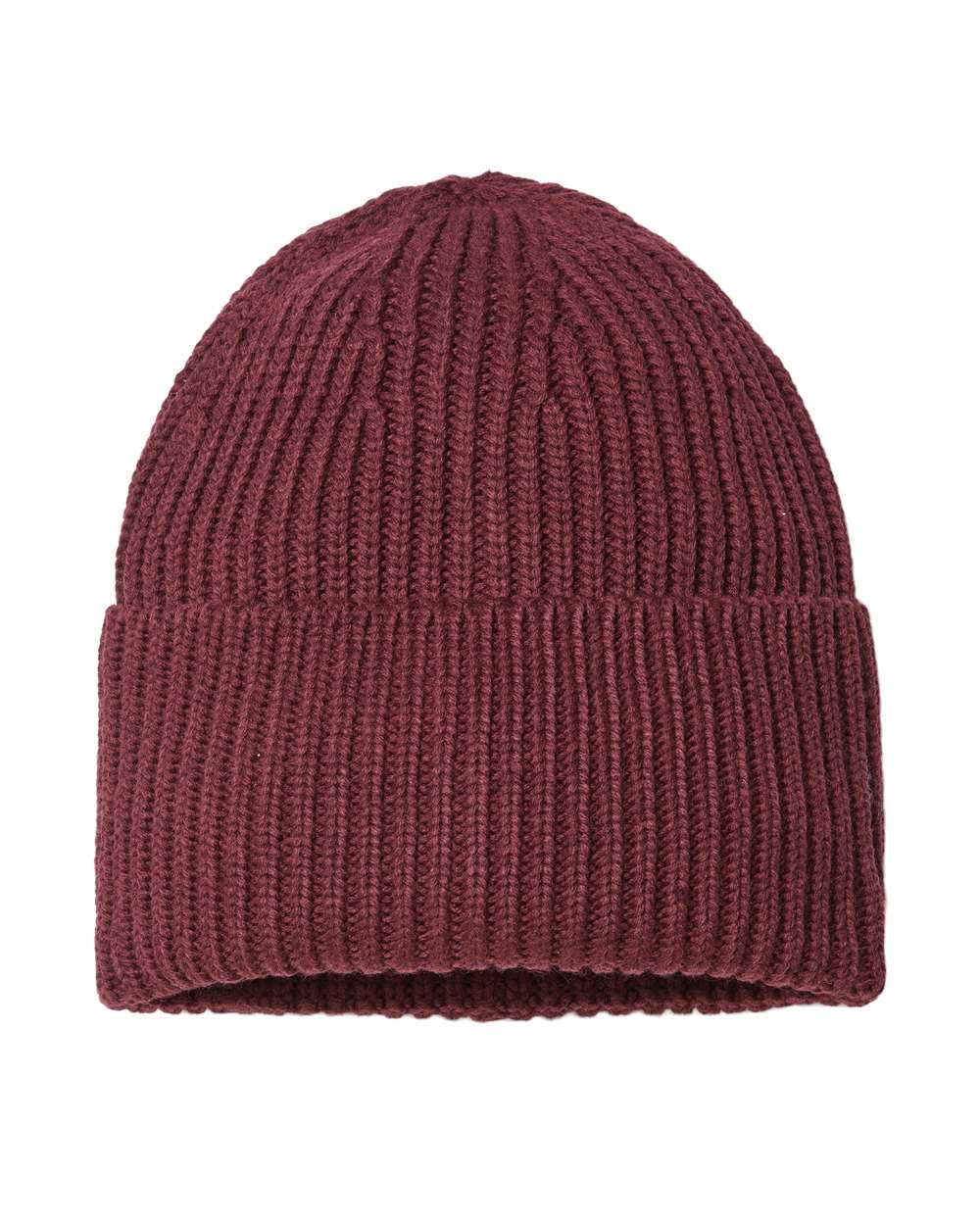 Front View of Burgundy Melange Sustainable Chunky Rib Cuffed Beanie - OAK