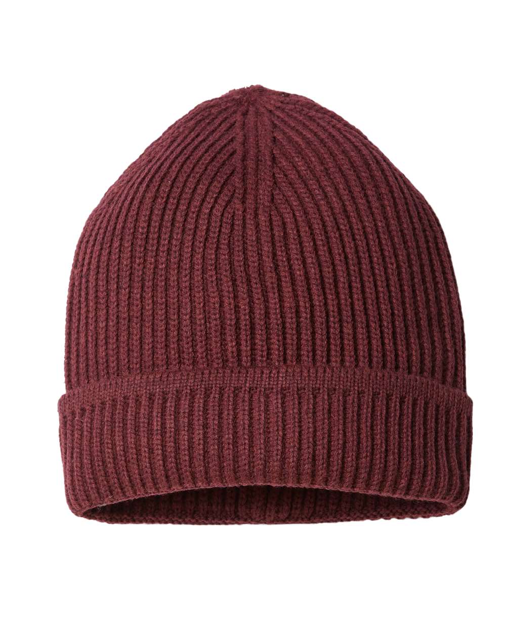 Front View of Burgundy Melange Sustainable Finish Edge Cuffed Beanie - MAPLE