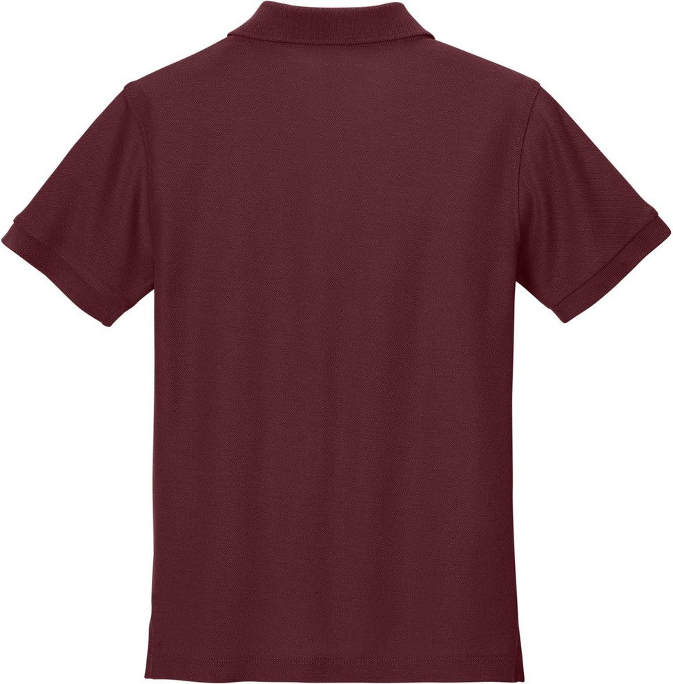 Rear View of Burgundy Port Authority Youth Wearever Signature Pique Polo Y200