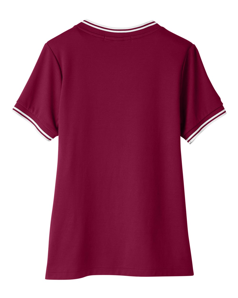 Front View of Burgundy/ White Women's CrownLux Performance® Plaited Tipped V-Neck Shirt - DG20CW