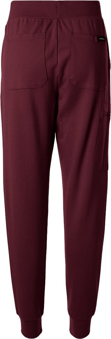Rear View of Burgundy Women&#39;s Rubi Ultrasoft Scrub Joggers - Petite Sizes - W40001P