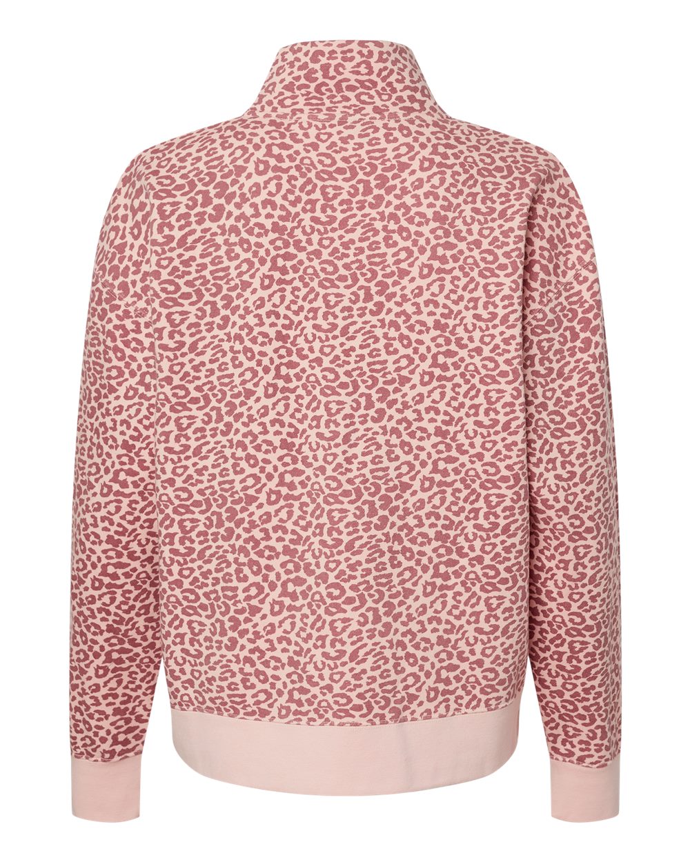 Front View of Cameo Pink/ Orchid Ice Leopard Women's Sueded Fleece Quarter-Zip Sweatshirt - W22713