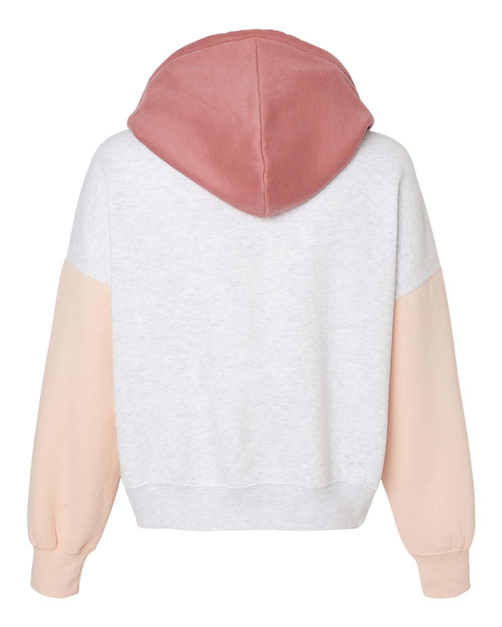 Front View of Cameo Pink Women's Sueded Fleece Colorblocked Crop Hooded Sweatshirt - W23716
