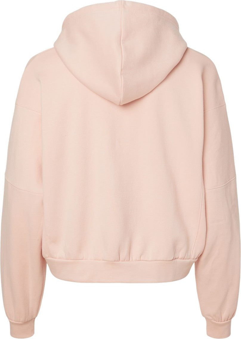 Rear View of Cameo Pink Women&#39;s Sueded Fleece Crop Hooded Sweatshirt - W21751