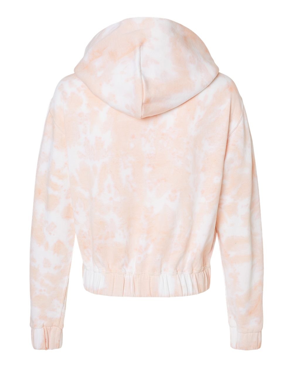Rear View of Cameo Pink Women's Sueded Fleece Tie-Dyed Crop Hooded Sweatshirt - W23718