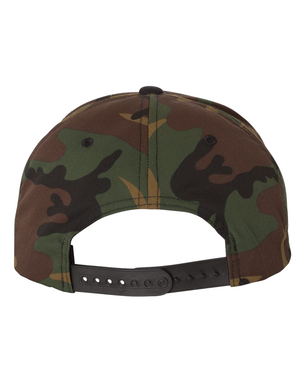 Rear View of Camo/ Black Premium Flat Bill Snapback Cap - 6089M