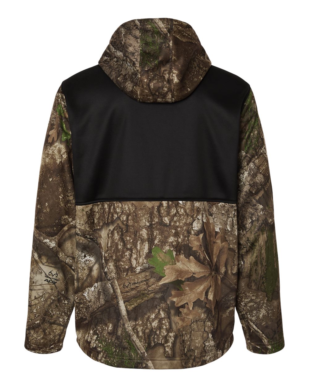 Front View of Camo/ Black Unisex Realtree® Performance Colorblocked Full-Zip Hooded Sweatshirt - RT5204 plain