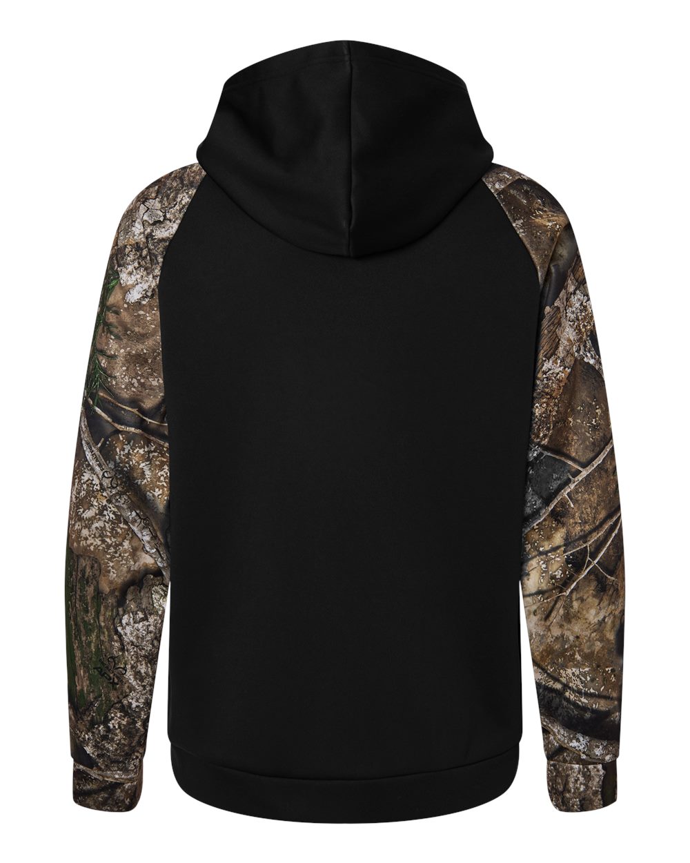 Rear View of Camo/ Black Unisex Realtree® Performance Colorblocked Hooded Sweatshirt - RT5305 plain