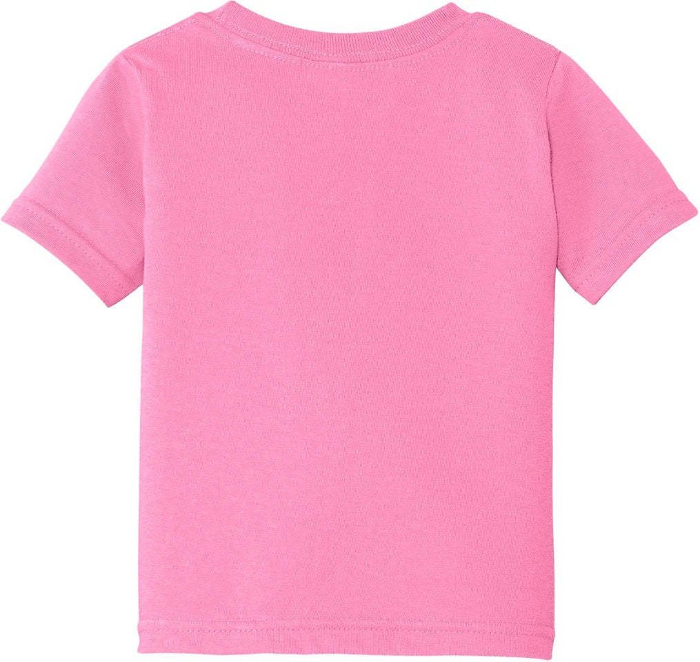 Front View of Candy Pink Port & Co Infant Core Cotton Tee. CAR54I