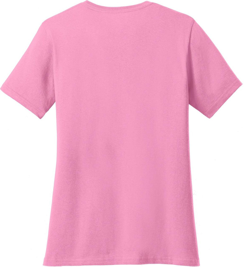 Front View of Candy Pink Port & Co Women's Core Cotton V-Neck Tee. LPC54V