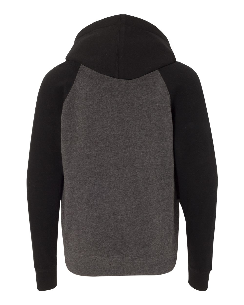 Front View of Carbon/ Black Youth Lightweight Special Blend Raglan Hooded Sweatshirt - PRM15YSB