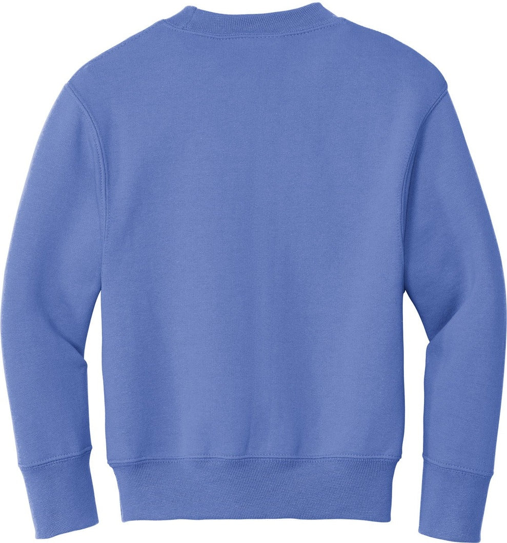 Rear View of Carolina Blue Port & Co Youth Core Fleece Crewneck Sweatshirt. PC90Y