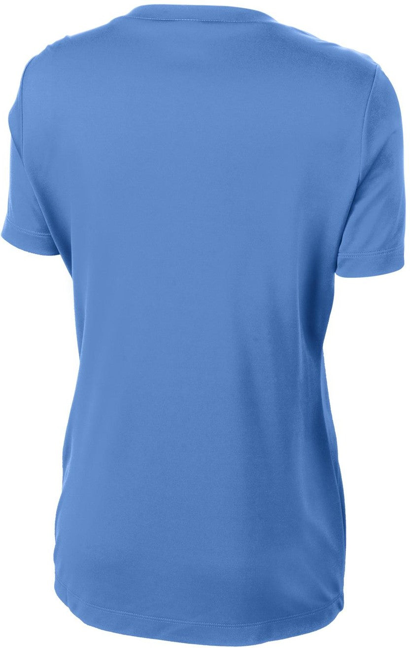 Front View of Carolina Blue Sport-Tek Women's PosiCharge Competitor V-Neck Tee. LST353