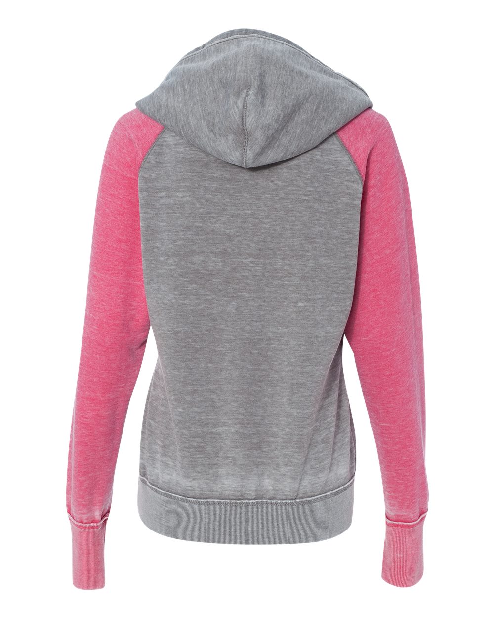 Front View of Cement/ Wildberry Women's Zen Fleece Raglan Hooded Sweatshirt - 8926