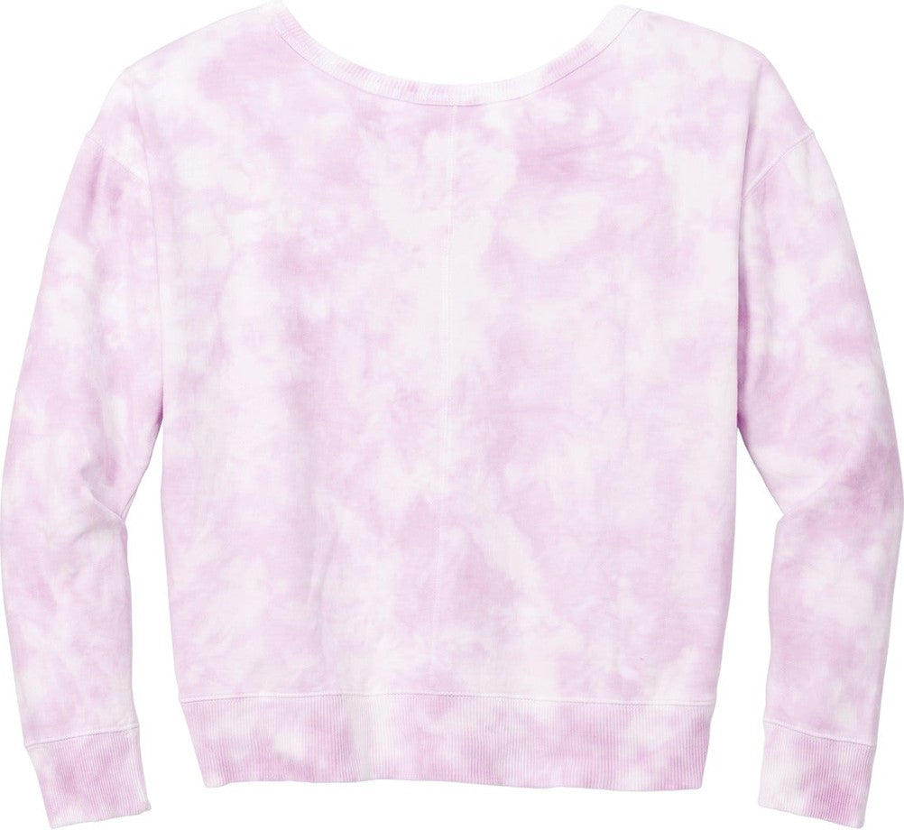 Front View of CerisePink Port & Co Women's Beach Wash Cloud Tie-Dye V-Neck Sweatshirt LPC140V