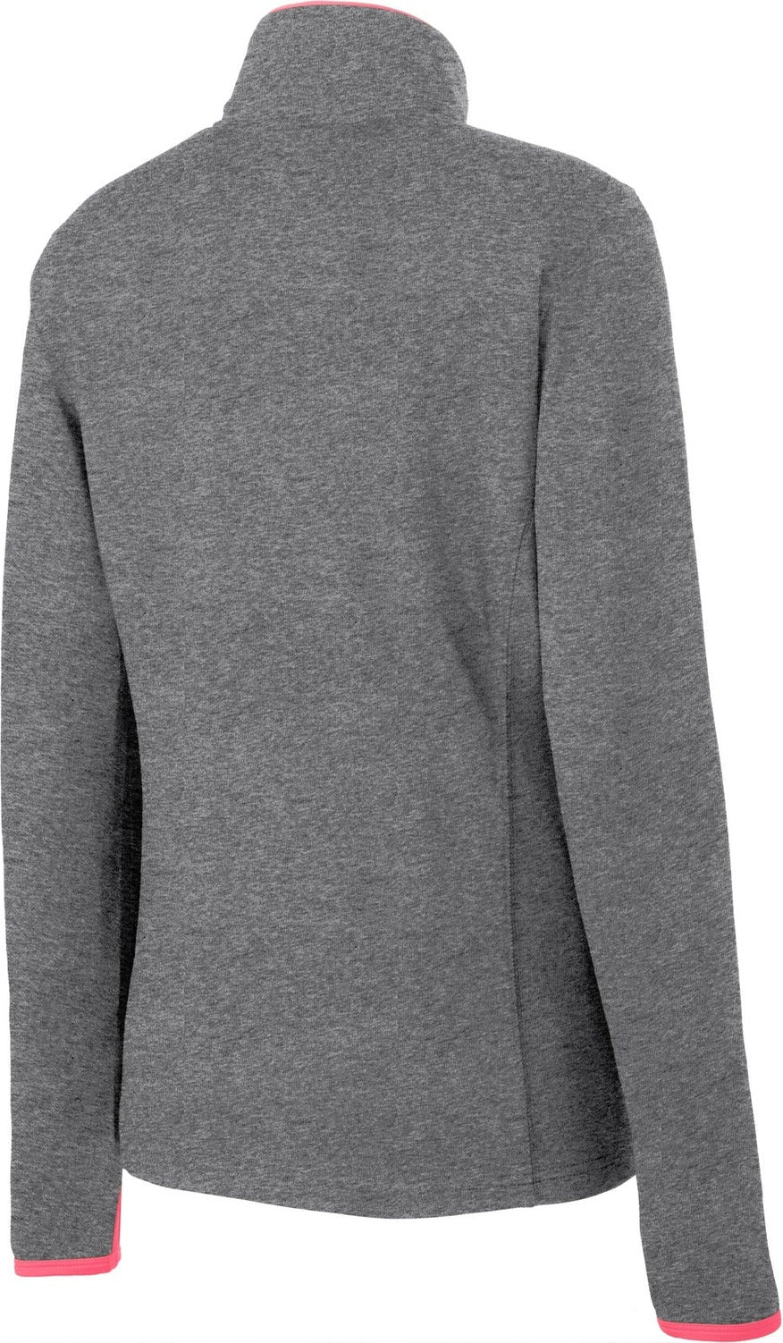 Rear View of CGH/Hot Coral Sport-Tek Women's Sport-Wick Stretch Contrast Full-Zip Jacket. LST853