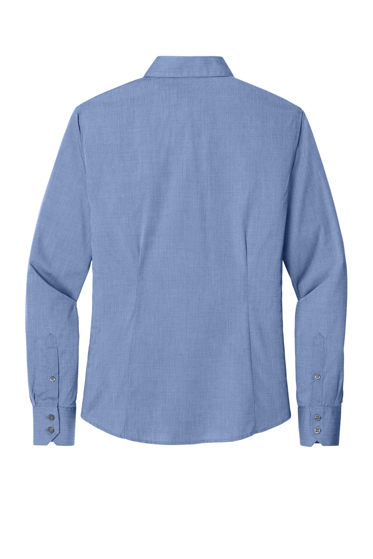 Rear View of Chambray Blue Port Authority Women's Crosshatch Easy Care Shirt. L640