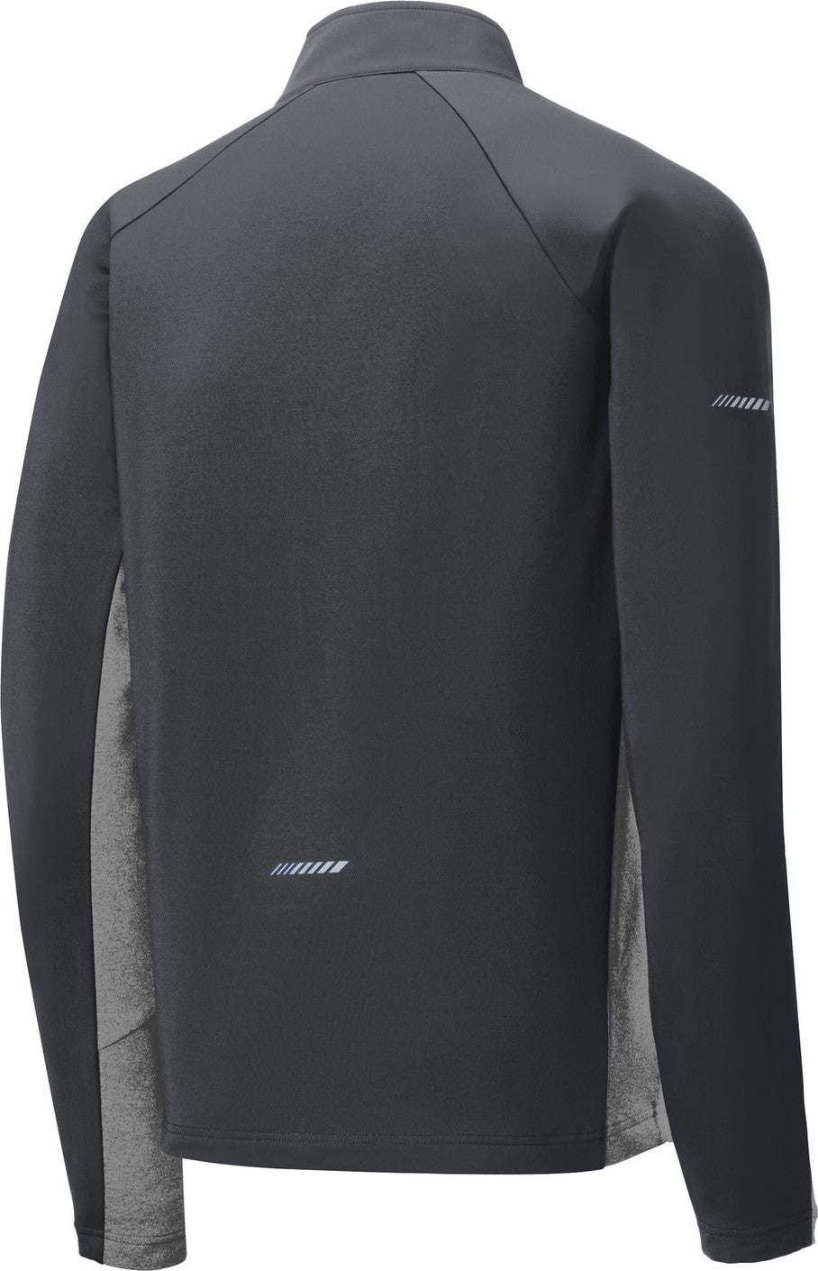 Rear View of Char Gy/Ch GyH Sport-Tek Sport-Wick Stretch Contrast 1/4-Zip Pullover. ST854
