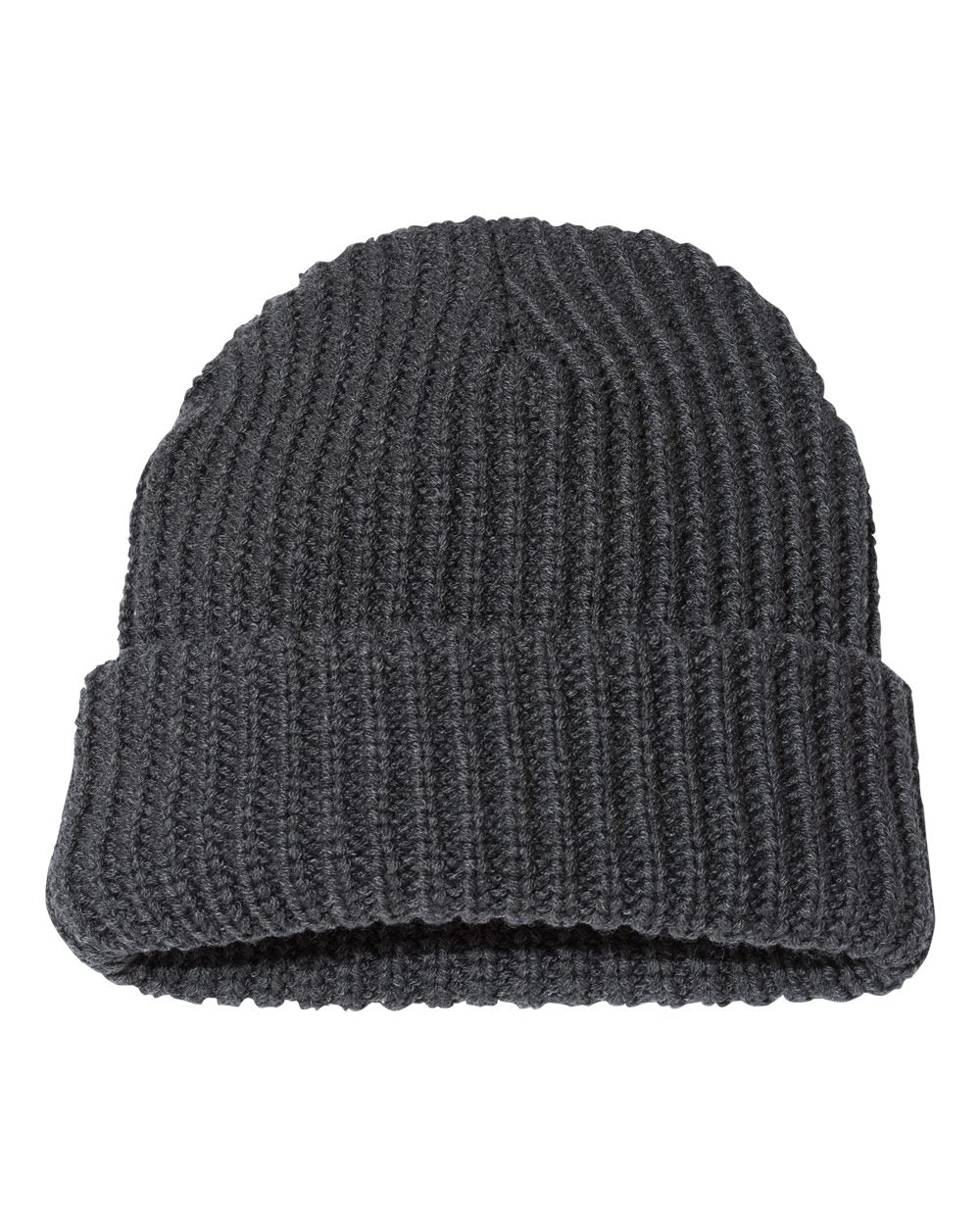 Rear View of Charcoal 12" Chunky Cuffed Beanie - SP90