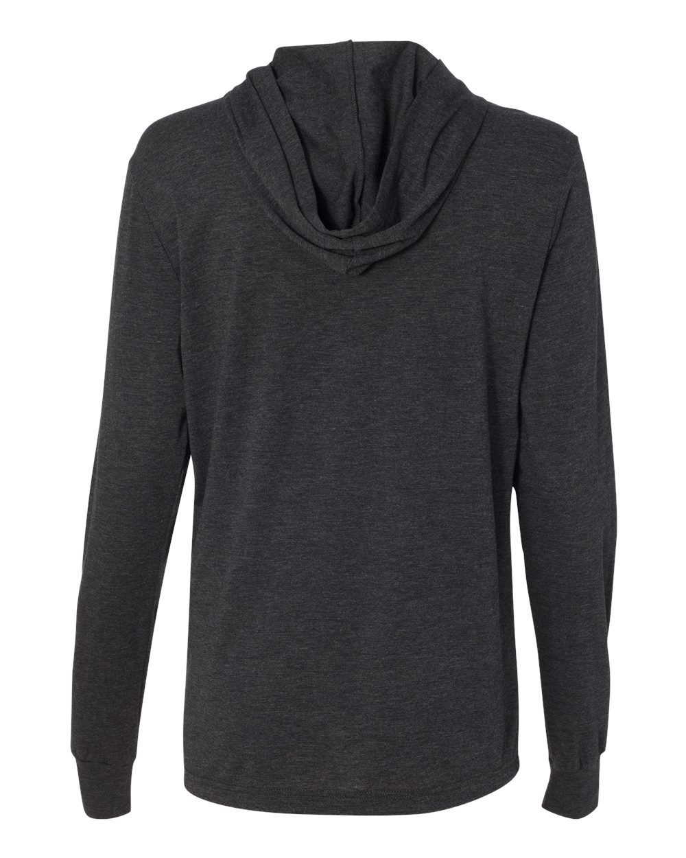 Rear View of Charcoal Black Triblend Jersey Hooded Long Sleeve Tee - 3512
