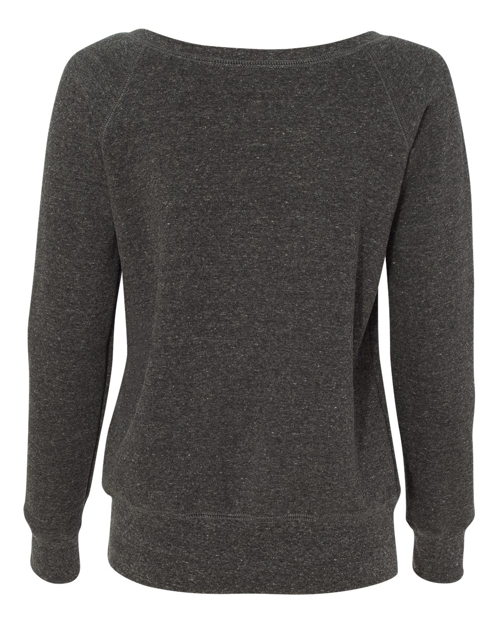 Rear View of Charcoal Black Triblend Women’s Sponge Fleece Wide Neck Sweatshirt - 7501