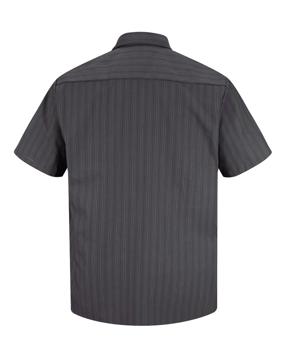 Front View of Charcoal/ Blue/ White Stripe Premium Short Sleeve Work Shirt - Tall Sizes - SP20T