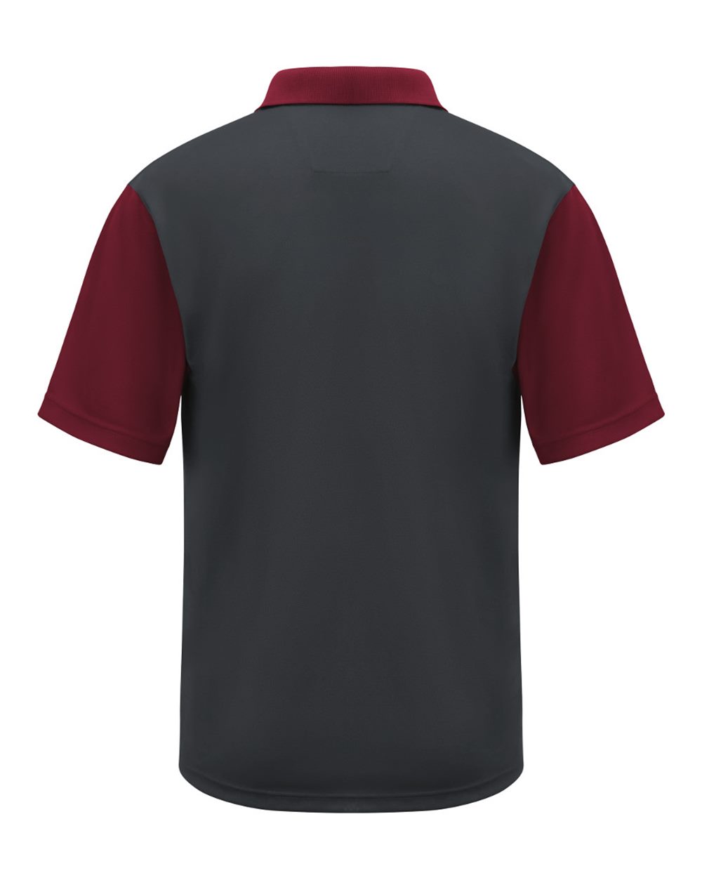 Front View of Charcoal/ Burgundy Short Sleeve Performance Knit Color-Block Polo - SK56