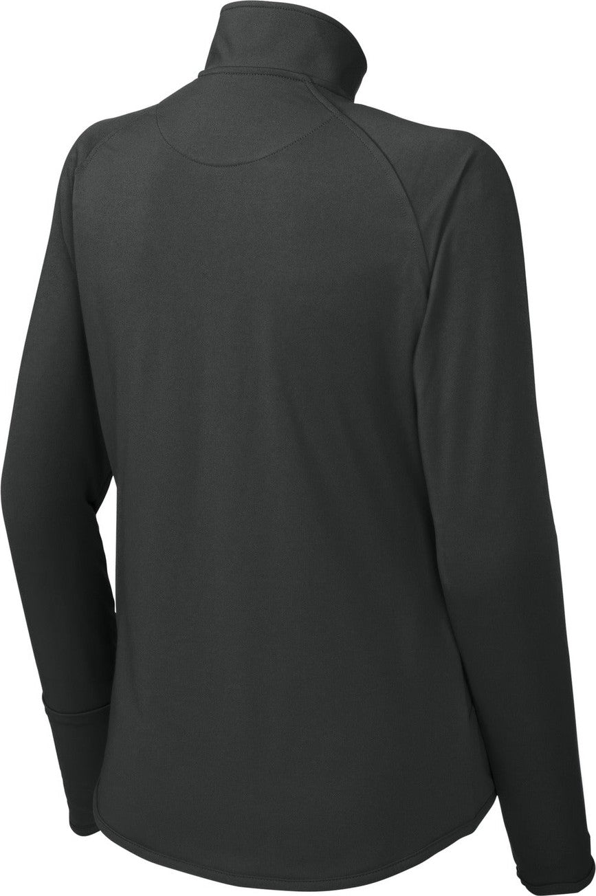 Rear View of Charcoal Grey Sport-Tek Women's Sport-Wick Stretch 1/4-Zip Pullover. LST850