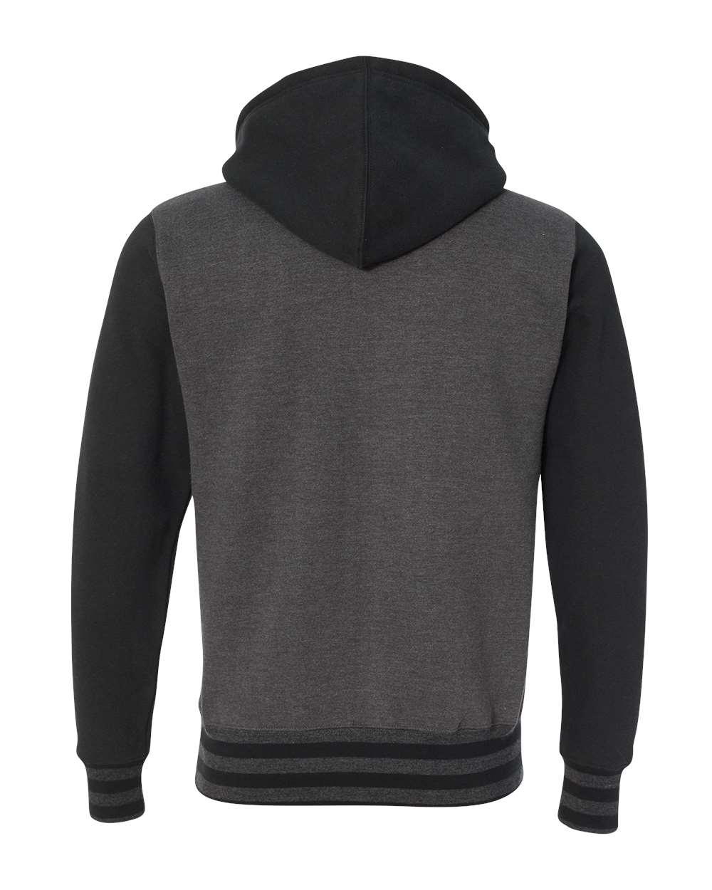 Front View of Charcoal Heather/ Black Heavyweight Varsity Full-Zip Hooded Sweatshirt - IND45UVZ