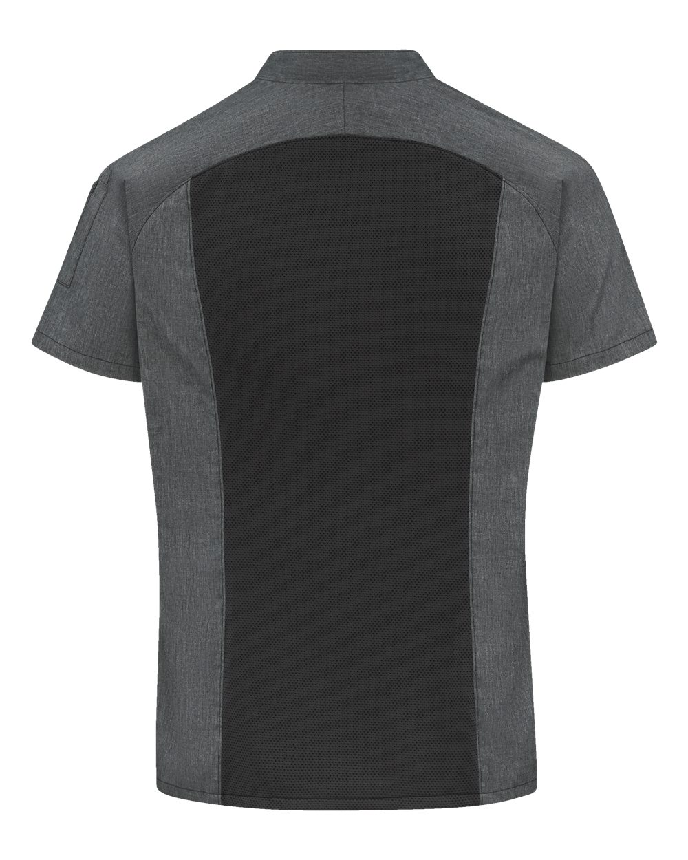 Rear View of Charcoal Heather/ Charcoal/ Black Mesh Women&#39;s Airflow Raglan Chef Coat - 051W