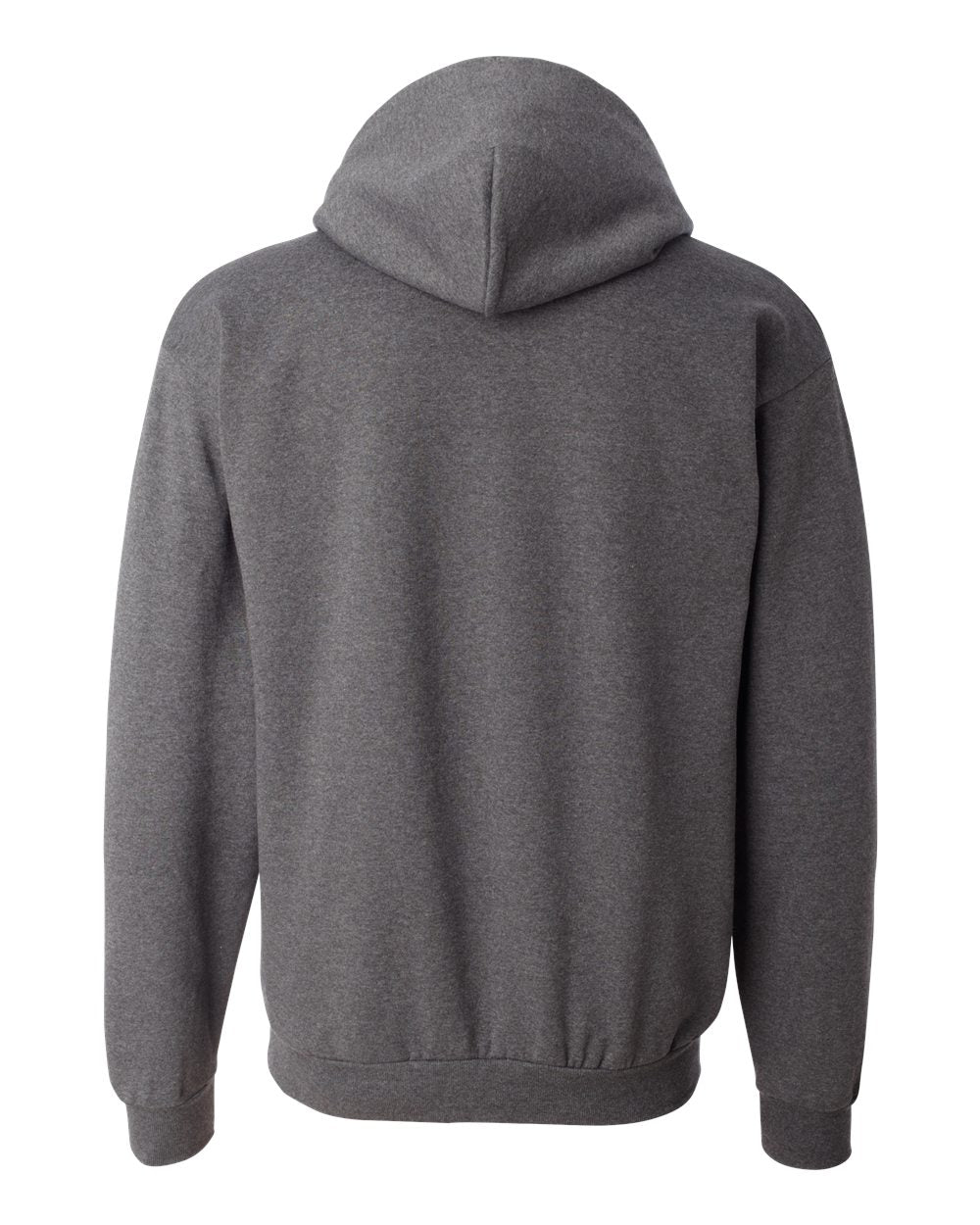 Rear View of Charcoal Heather Powerblend® Hooded Sweatshirt - S700