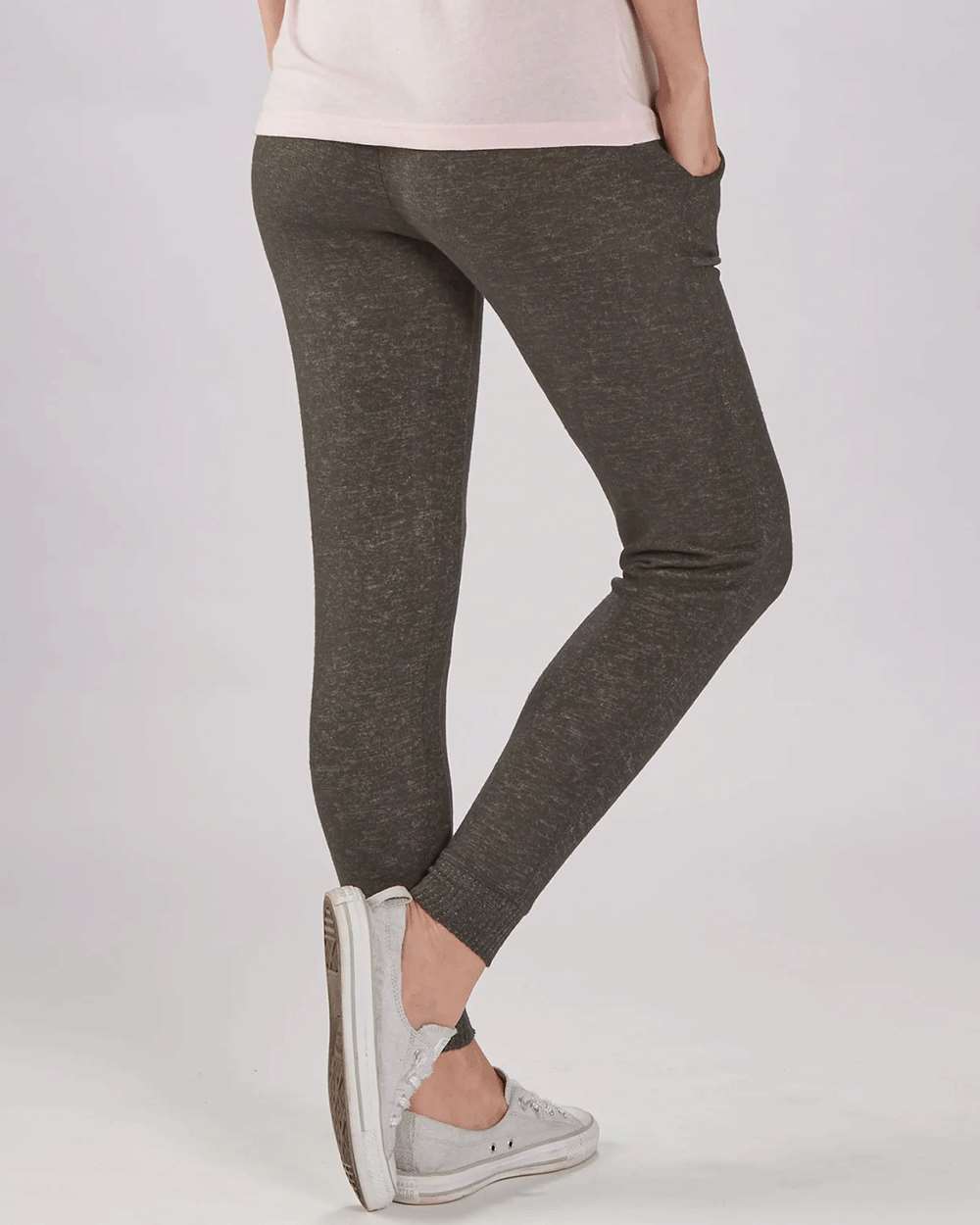 Rear View of Charcoal Heather Women&#39;s Cuddle Fleece Joggers - L09