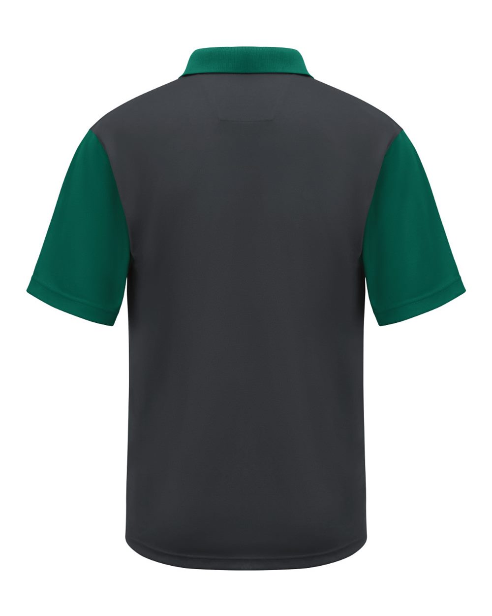Front View of Charcoal/ Hunter Green Short Sleeve Performance Knit Color-Block Polo - SK56