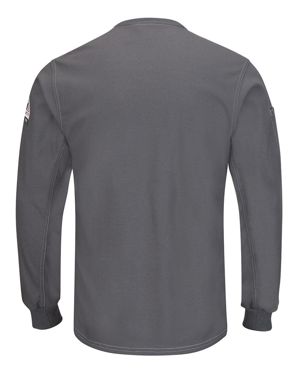 Rear View of Charcoal iQ Series® Plus Long Sleeve Henley - QT40 plain