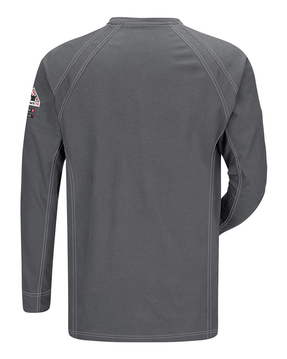 Rear View of Charcoal Long Sleeve Henley - QT20