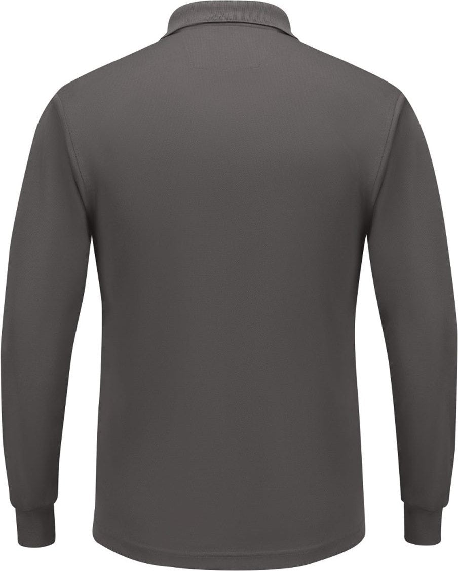 Front View of Charcoal Long Sleeve Performance Knit Polo - SK6L