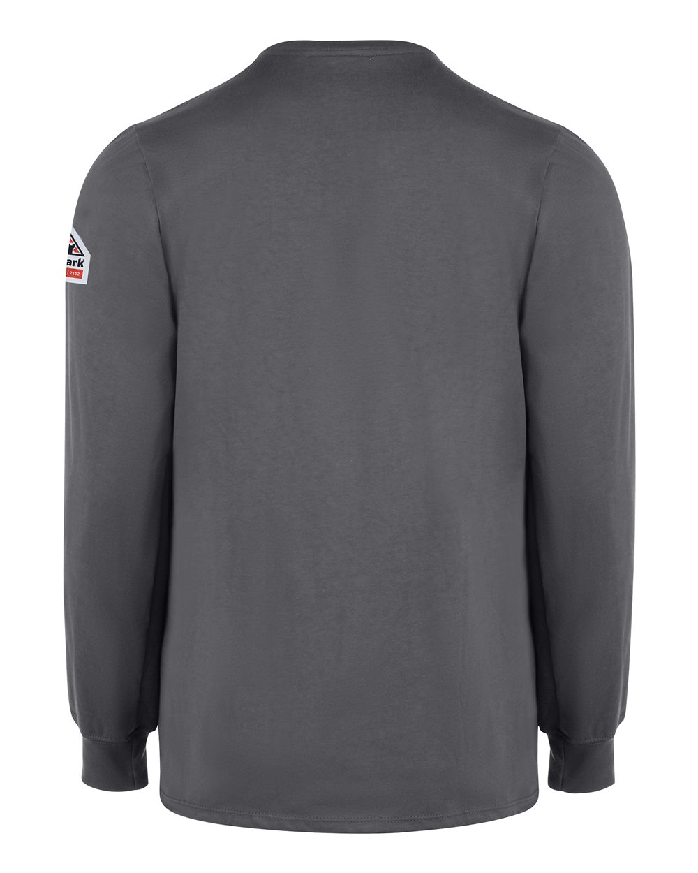 Rear View of Charcoal Long Sleeve Tagless Henley Shirt - SEL2 plain