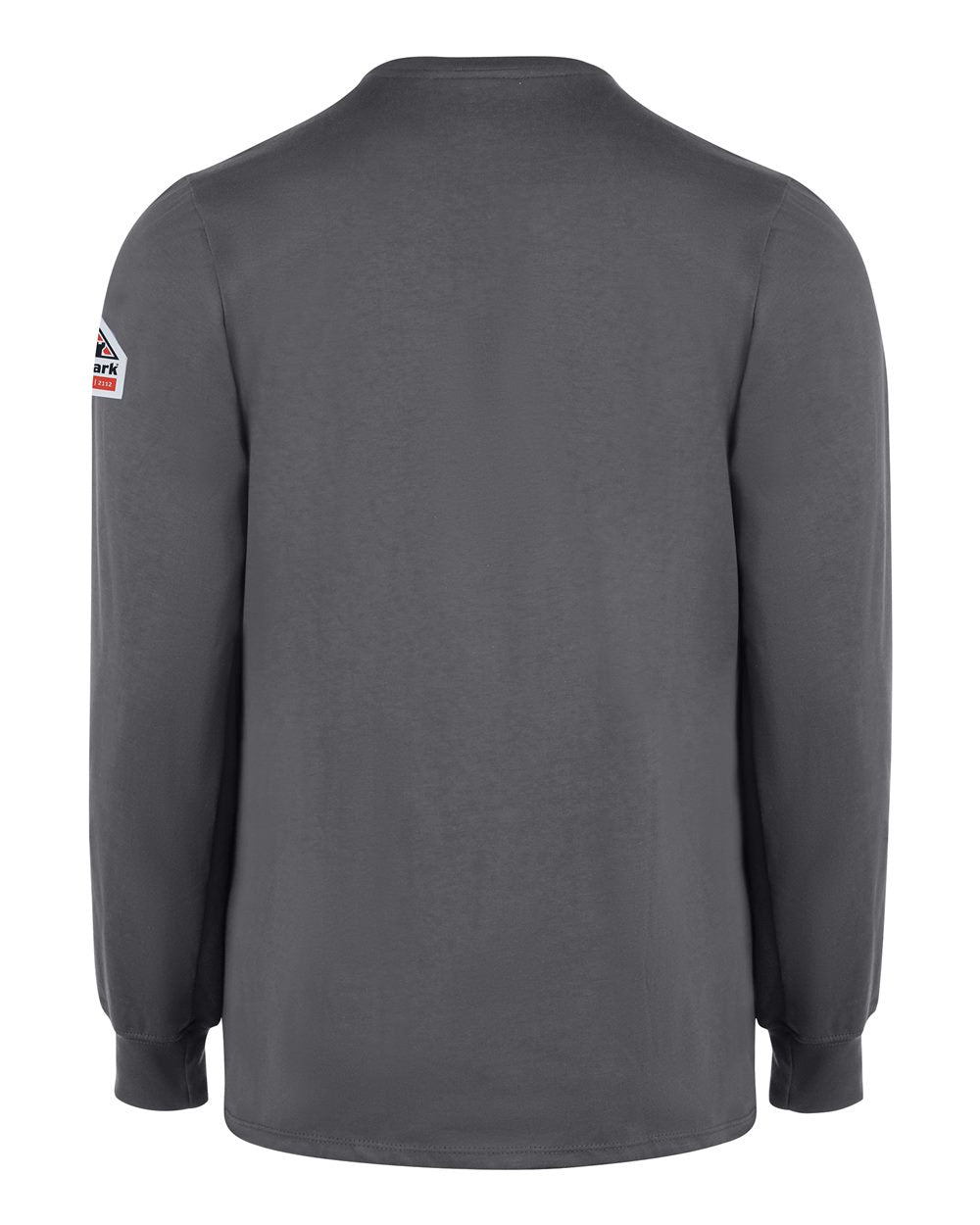 Rear View of Charcoal Long Sleeve Tagless Henley Shirt - SEL2 plain