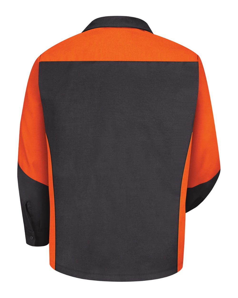 Front View of Charcoal/ Orange Long Sleeve Automotive Crew Shirt - SY10